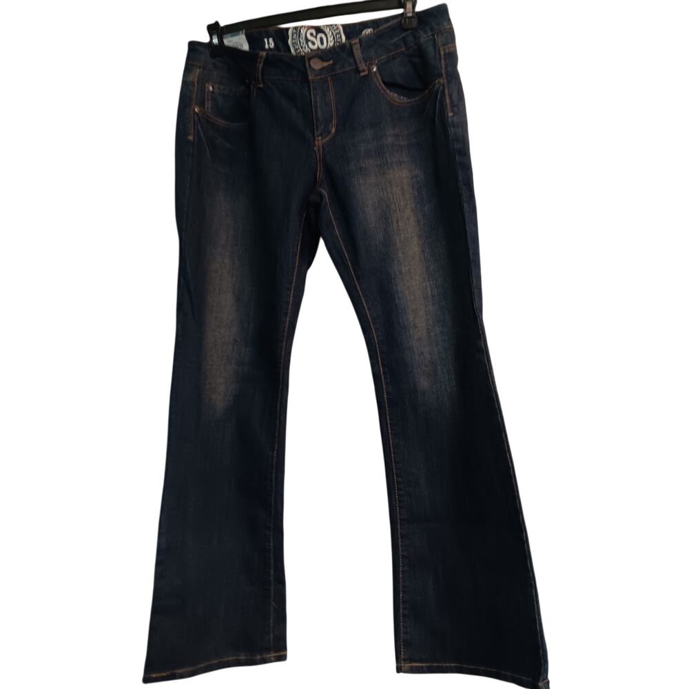 SO Brand Dark Wash Bootcut Jeans Juniors Plus Size 15 NEW Fading Down the Leg